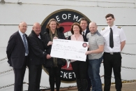 Isle of Man Steam Packet Sales Development Manager Brian Convery, crew members Paul Turton, Nicola Thompson, Sandra Fitzgerald and Captain Dermot O’Toole, Manx Grand Prix Supporters Club Chairman Andrew Kneale and Chief Officer Chris Kelly