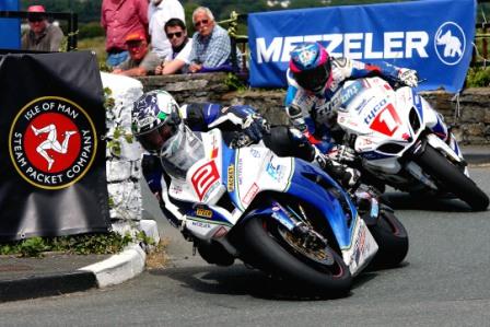 Dean Harrison leads Guy Martin during the 2014 Isle of Man Steam Packet Company International Southern 100 Road Races (Glynne Lewis)