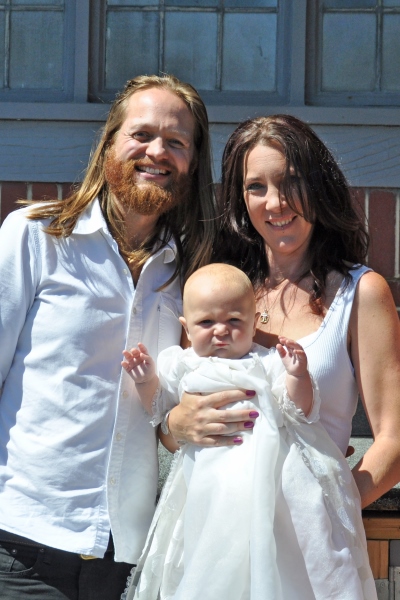 Adam and Chantal with Reggie at his Christening