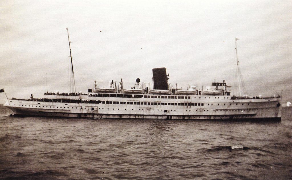 Black and white photo of Steam Packet Company vessel Mona's Queen at sea 