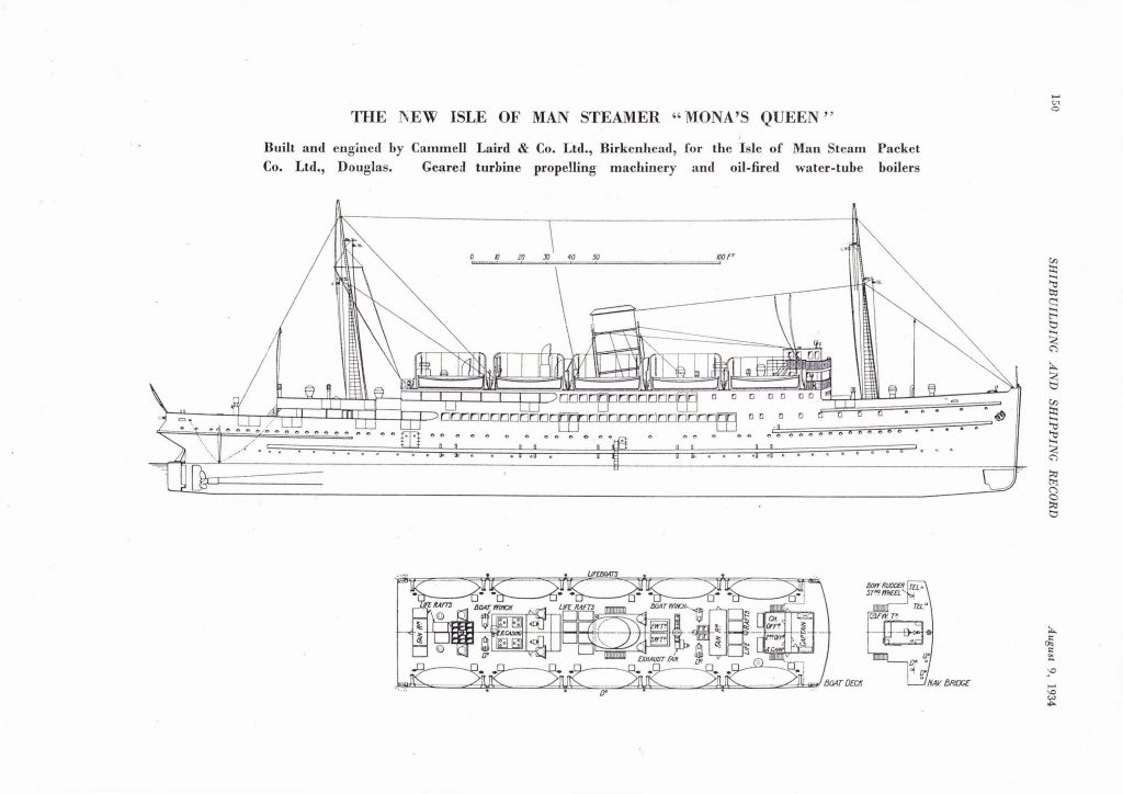 A 1934 line drawing of the Steam Packet Company vessel Mona's Queen 