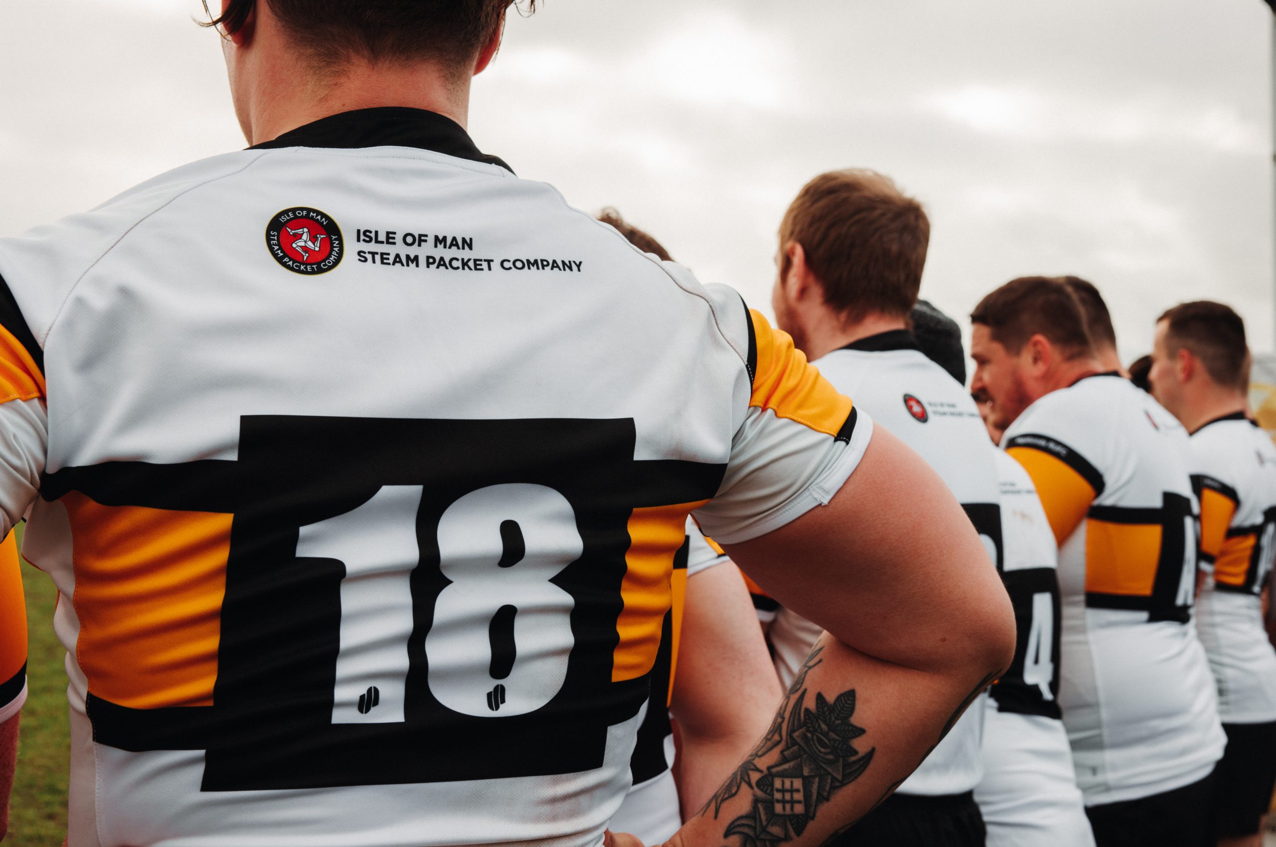 Isle of Man Steam Packet Company logos displayed on the back of the Vagabonds RUFC Senior Mens teams jerseys