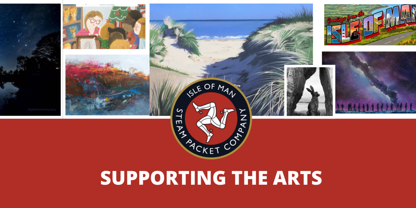 Poster by Isle of Man Steam Packet Company with various art work collaged