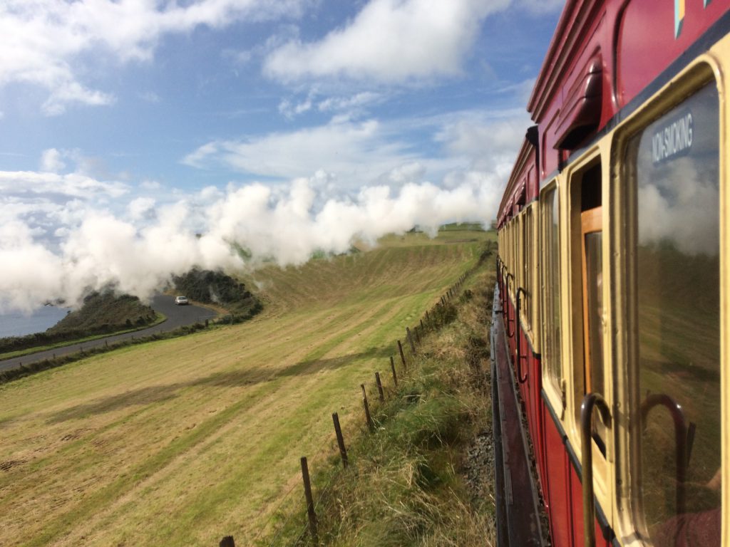 View of the countryside from the Isle of Man Steam Railway train