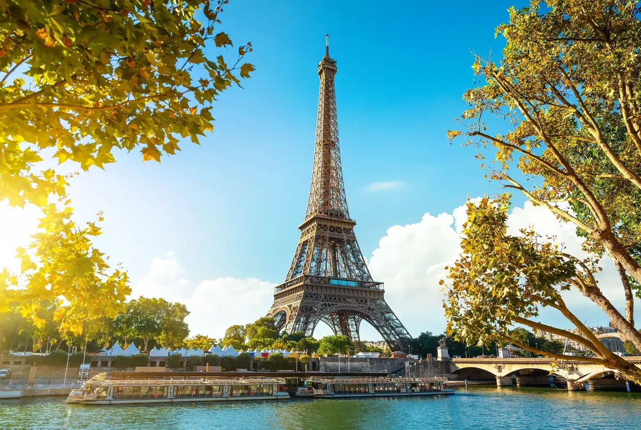 A summer's day in Paris, with a view of the Eiffel Tower and the river Seine