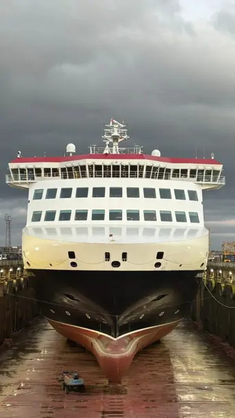 Manxman captured from the front in drydock