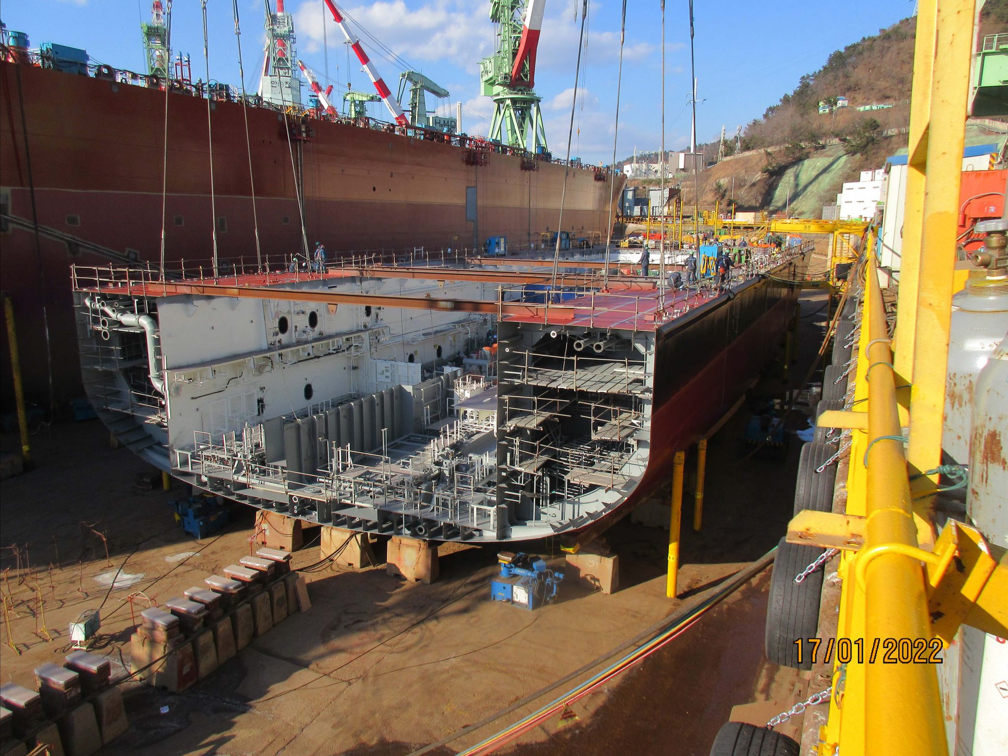 Section of a ferry in shipyard being built